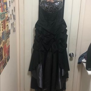 High/low silver and black prom dress